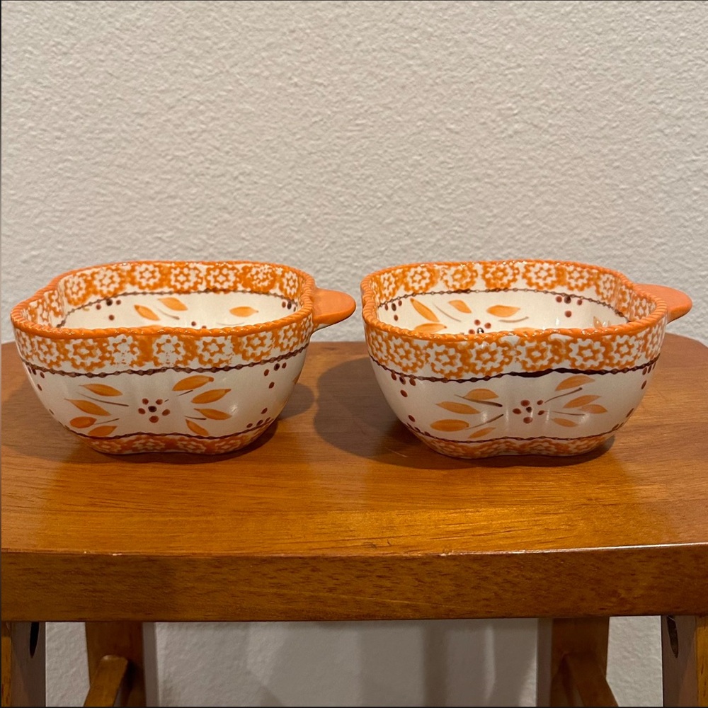 Set of 2 Ramikins Oven Ware Bake Ware Temp tations Tara Orange Old World